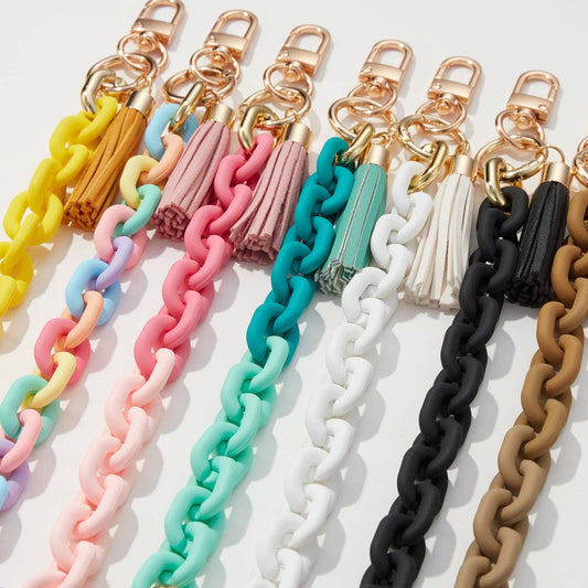 Acrylic Chain Tassel Keychain Wristlet | Pastel Colors