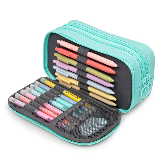 Customizable Multi-Compartment Pencil Pouch: Mint Green
