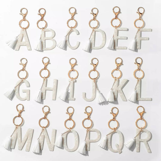Chic White Initial Key Bag Charm or Keychain