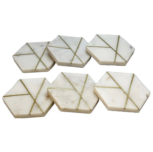 White Hexagon Marble coaster (Set of 6)