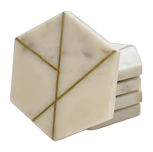 White Hexagon Marble coaster (Set of 6)