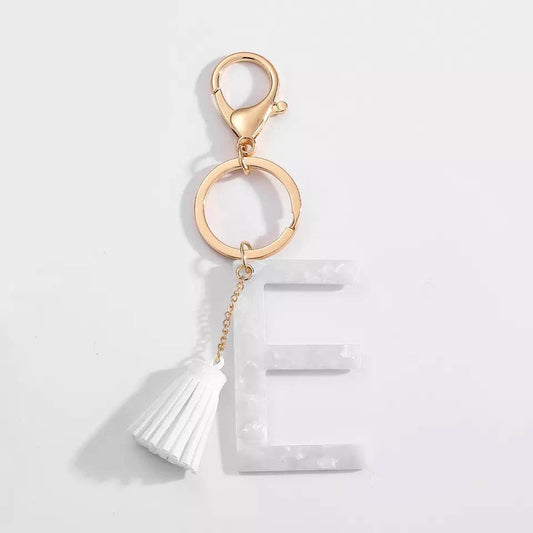 Chic White Initial Key Bag Charm or Keychain